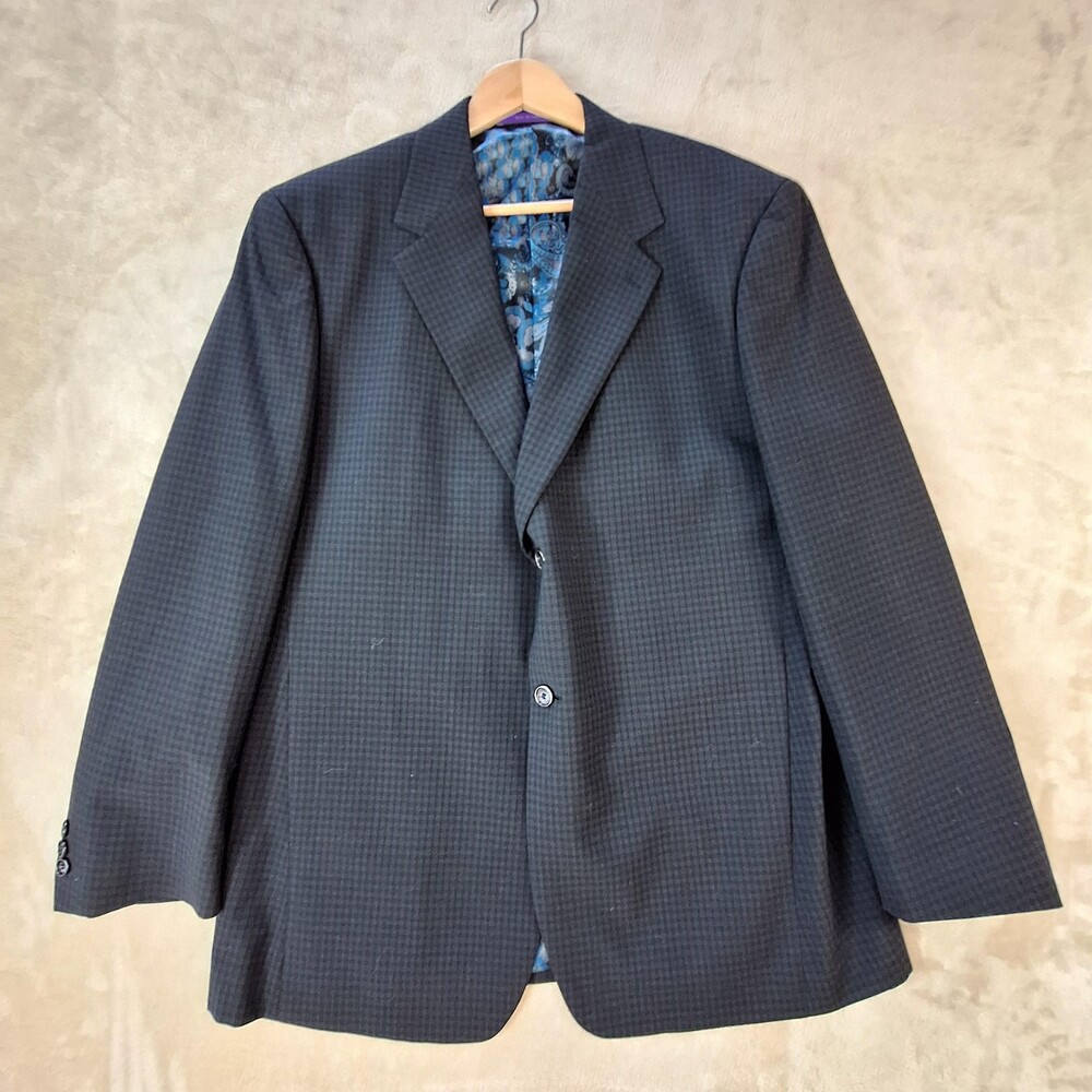 Tallia Sport Coat Mens 44R Gray Wool Check Double Vent 2 Button Jacket